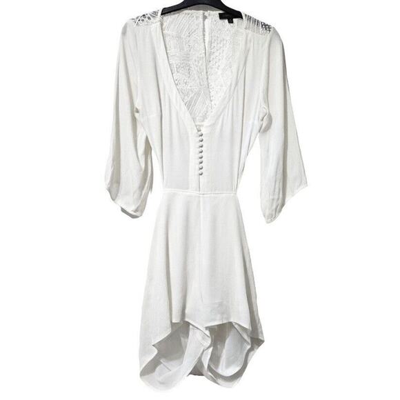 Dance & Marvel Ivory 3/4 Sleeve Front Deep V Button Open Back Crochet Romper L - Picture 1 of 14